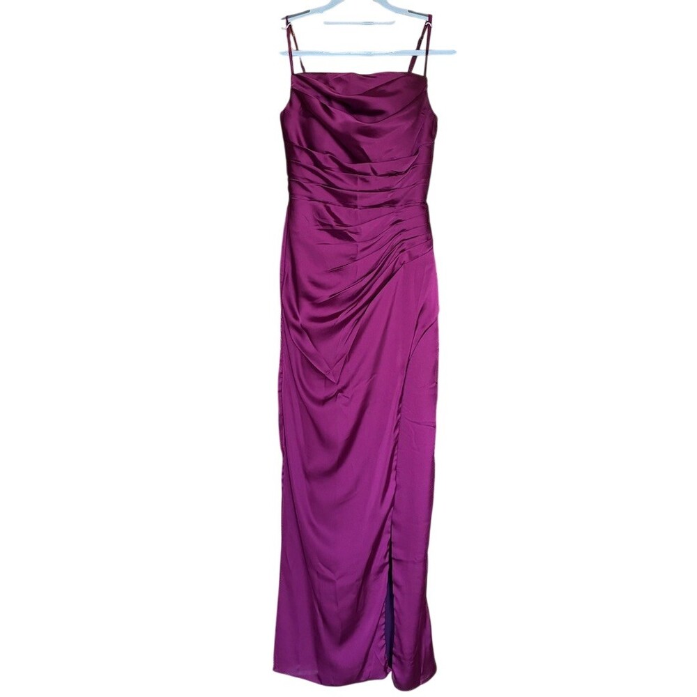 Ana Radu Gown Womens S Plum Maxi Formal Cowl Neck Ruched Draped Prom